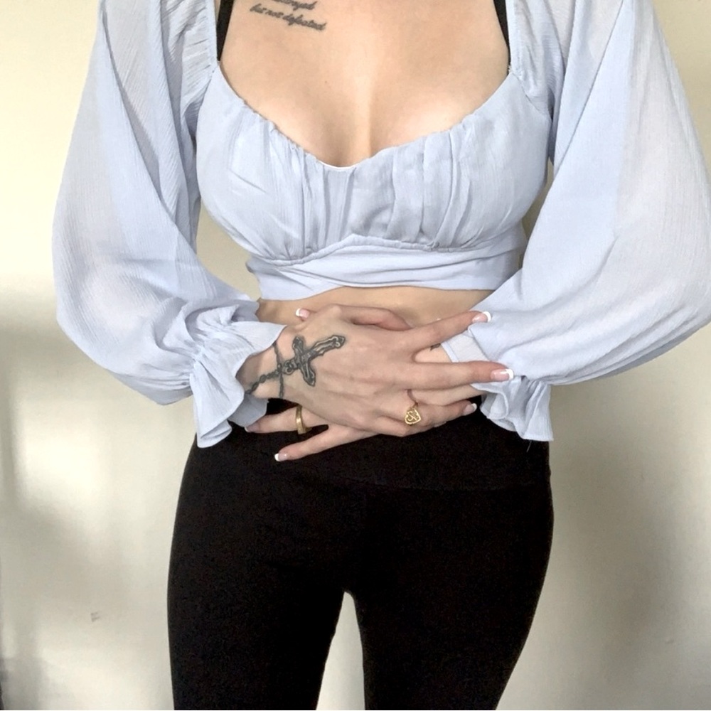 Pastel Blue Coastal Cowgirl Wrap Crop Top